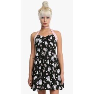 Hell Bunny Amelia Fit & Flare 50s Style Halter Mini Dress Heart Cats Print Small